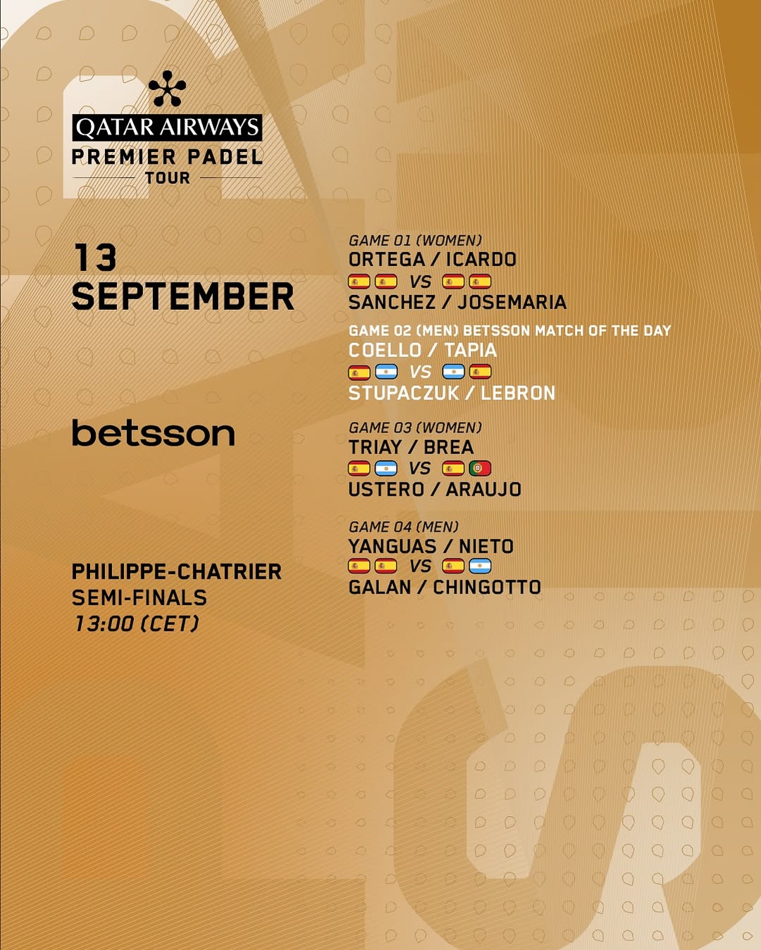 Horario, dónde ver y apostar en semifinales del Premier Padel Paris Major 1 horario