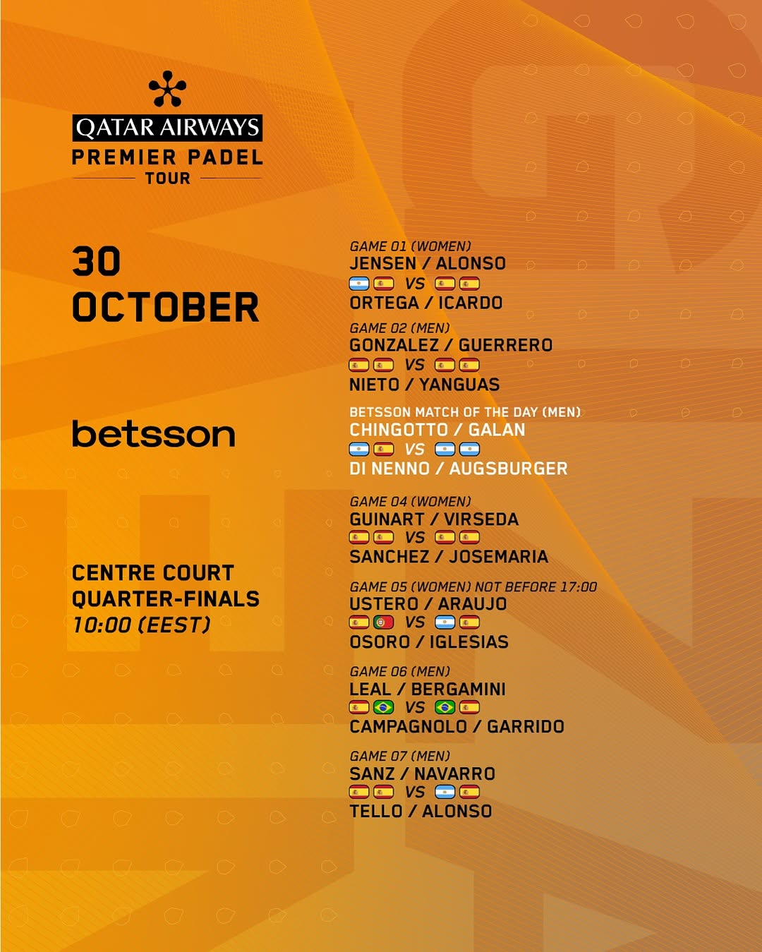 Horario y dónde ver los cuartos de final del Premier Padel Newgiza P2 1 horario