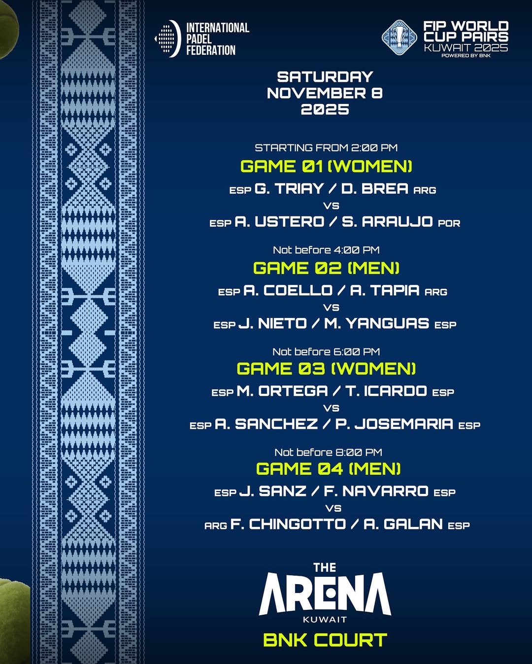 Horario y dónde ver las semifinales del FIP World Cup Pairs 1 horario