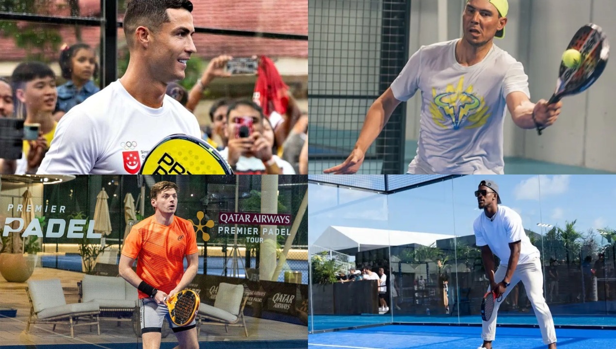 Cristiano Ronaldo, Rafa Nadal, Max Verstappen y Jimmy Butler jugando al pádel.