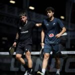 Fran Guerrero y Javi Leal durante el partido de 16avos en el London P1.
