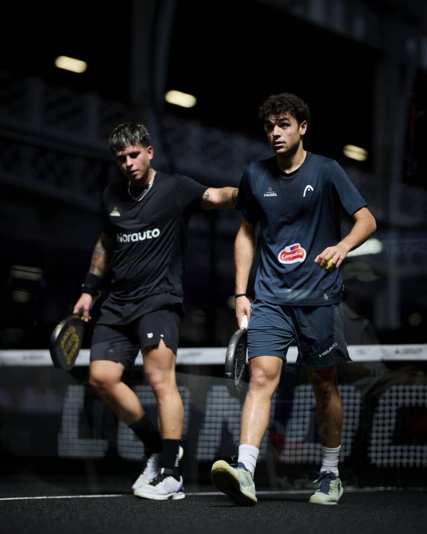 Fran Guerrero y Javi Leal durante el partido de 16avos en el London P1.
