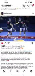 Despedida de Fede Chiostri en su cuenta personal de Instagram